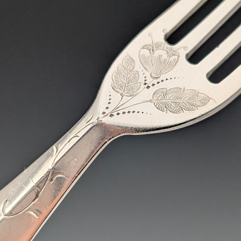 1836 British Antique Pure Silver Handle Dessert Cutlery, 2 Pairs, Charles Needham